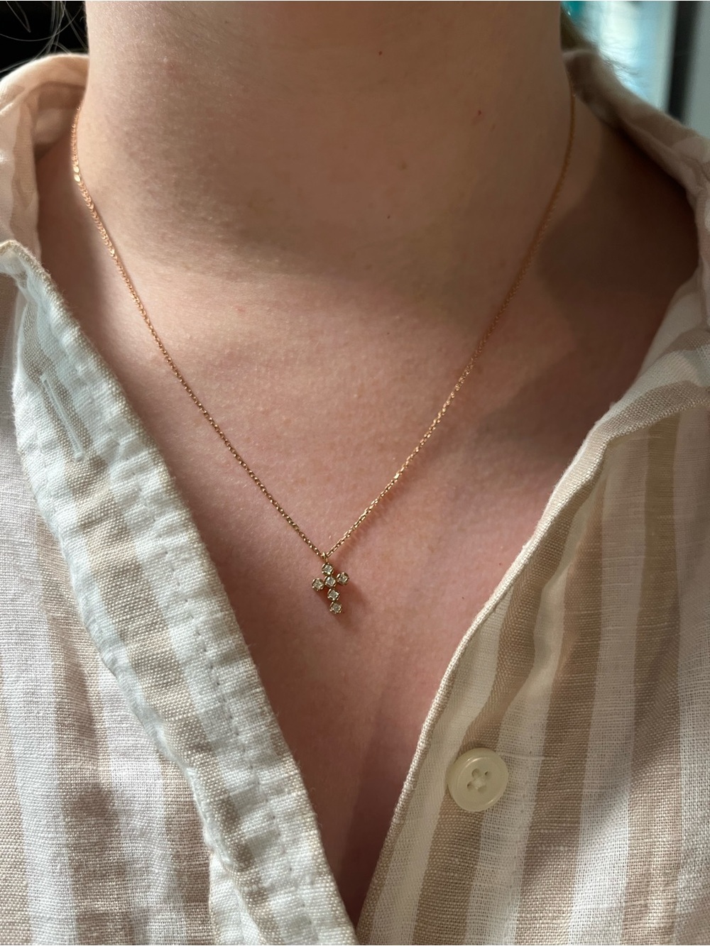 14k Rose Gold and Diamond TSK and Loverly Grey Minimalist Cross, 16-18” - Picture 5 of 7